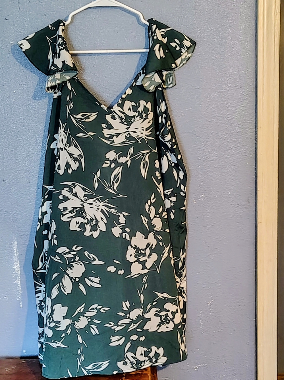 SHEIN  Curve Floral Dark Green & White One-Shoulder Ruffle Floral Dress 2x
